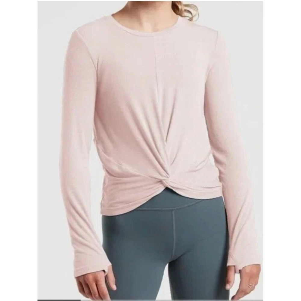 NWT Athleta Girl Give It A Twist Top Pink Ribbed Long Sleeve Shirt XXL 16